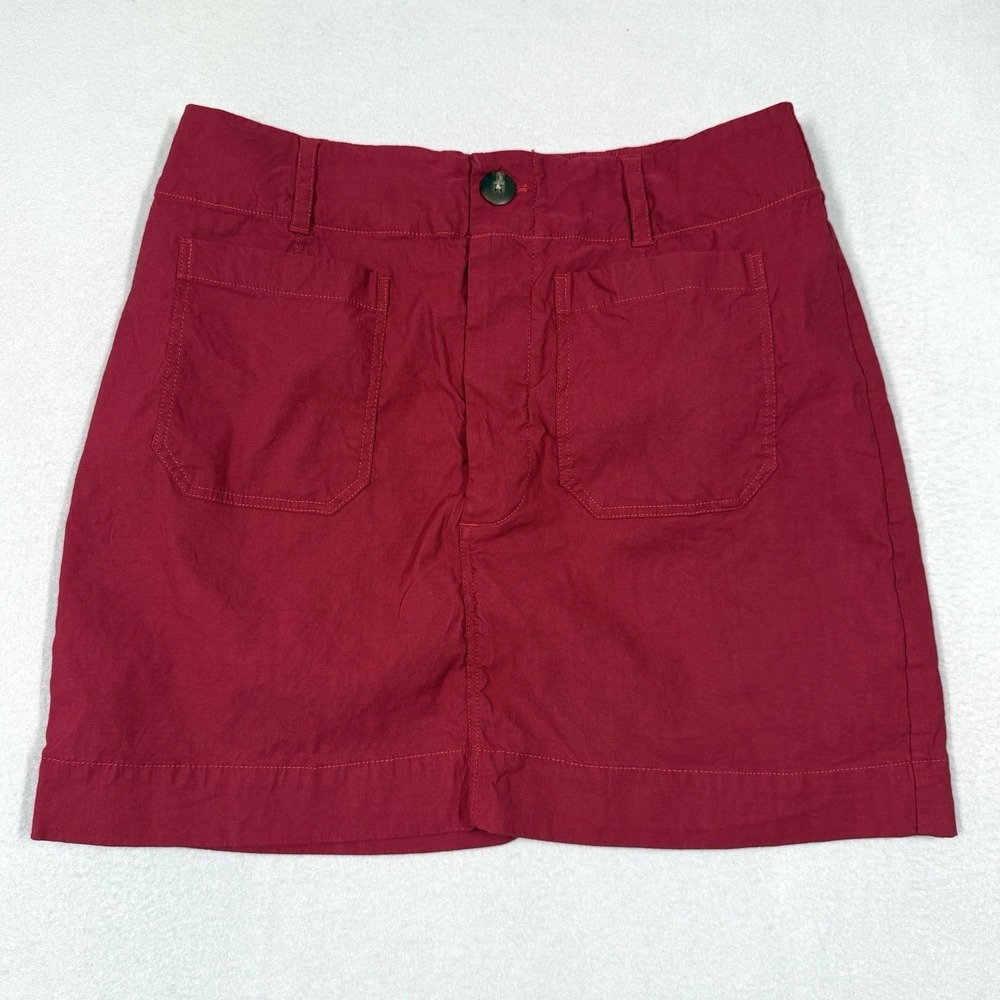 Maeve Anthropologie Skirt Womens Large The Colette Mini in Red Linen Blend Short